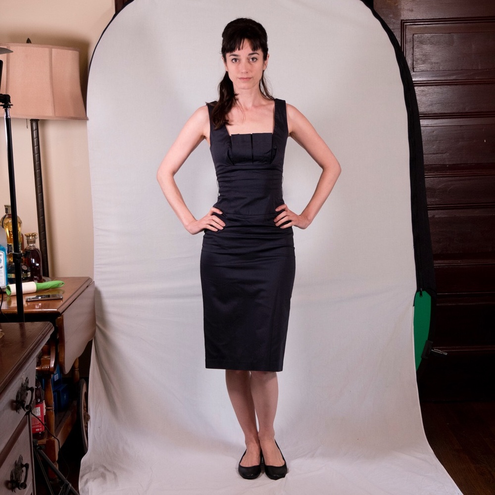 Black Halo Navy Blue Wiggle Dress Small XS 2 4